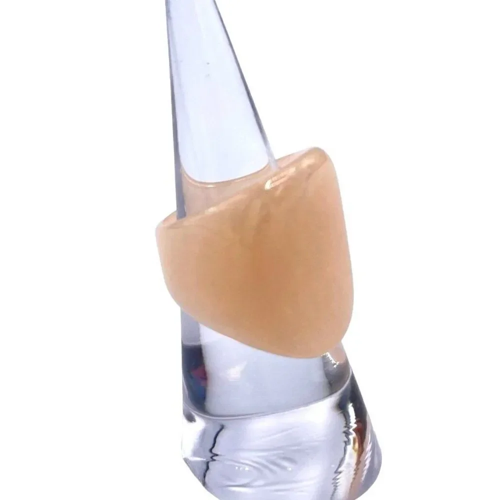 Blush with Yellow Gold Iridescent Glitter Acrylic Oval Chunky Ring Size 7